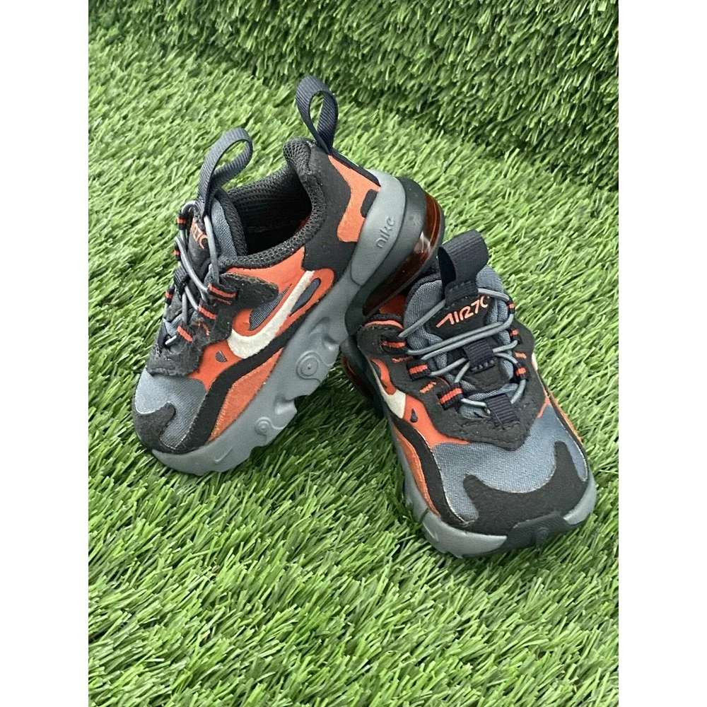 Nike‎ Air Max 270 Baby Toddler 3C React Gray Orange Shoes CD2654-006